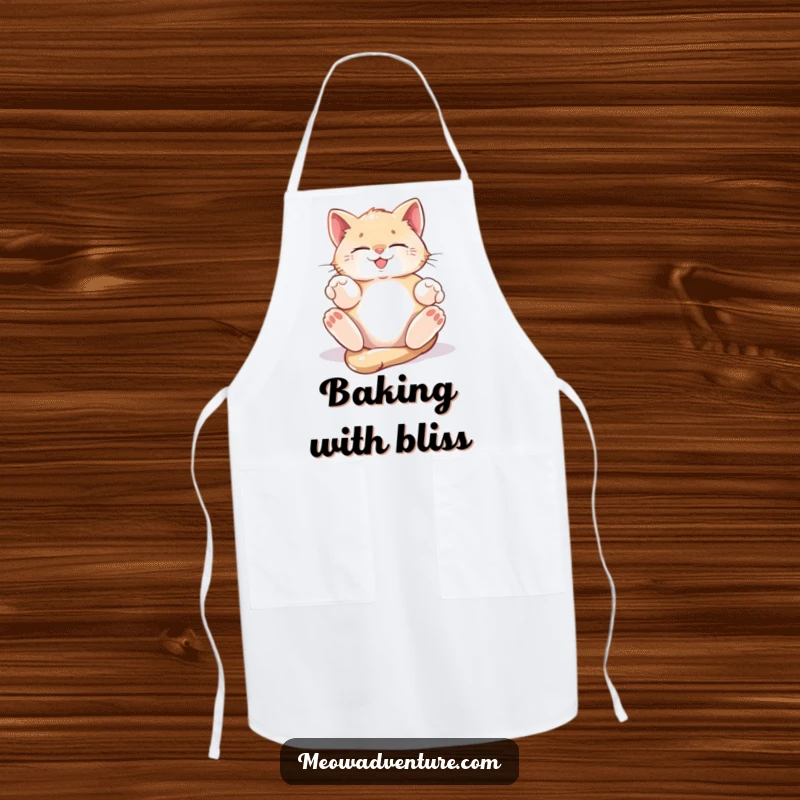 Funny Apron featuring a kitten blissfully rolling in a beam of light, bringing sunny happiness to the kitchen.
