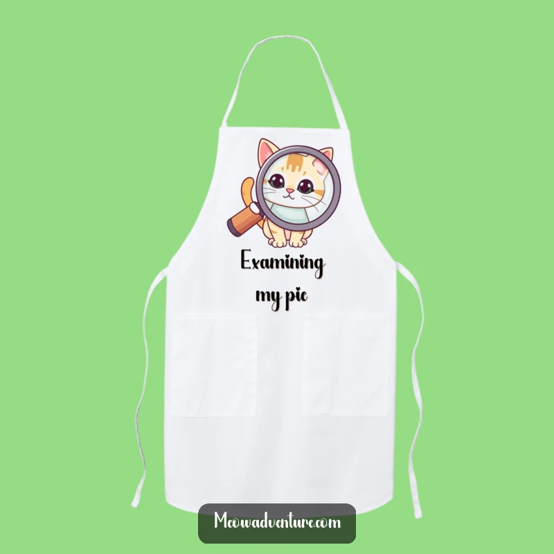Funny Curious Cat Magnifying Glass Apron: Investigate Culinary Creations