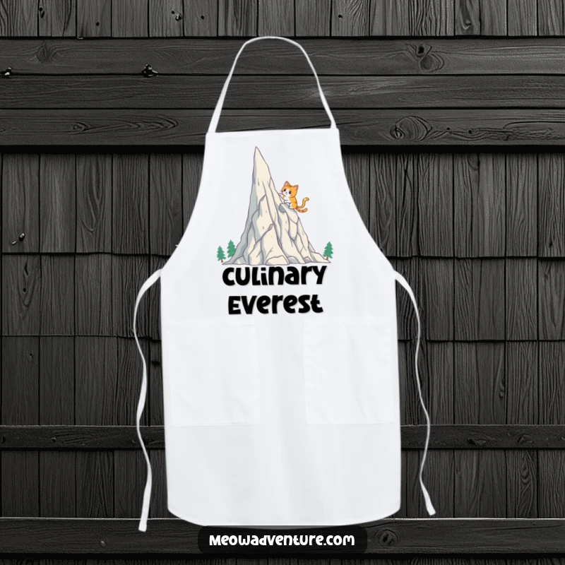 Funny Cat Apron: A brave cat scales a crystal mountain, perfect for cooks who see every dish as a delicious conquest.