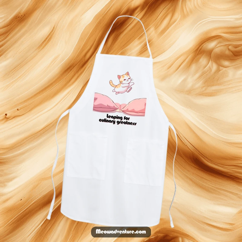 Funny Cat Apron: A humorous cooking apron with a graphic of a cat leaping between kitchen counters.