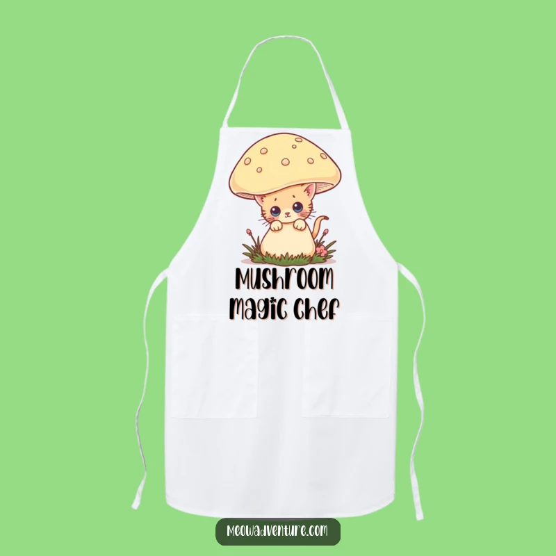 Funny Curious Kitten Apron: Kitchen Mushroom Cat, Hilarious Cooking Gift