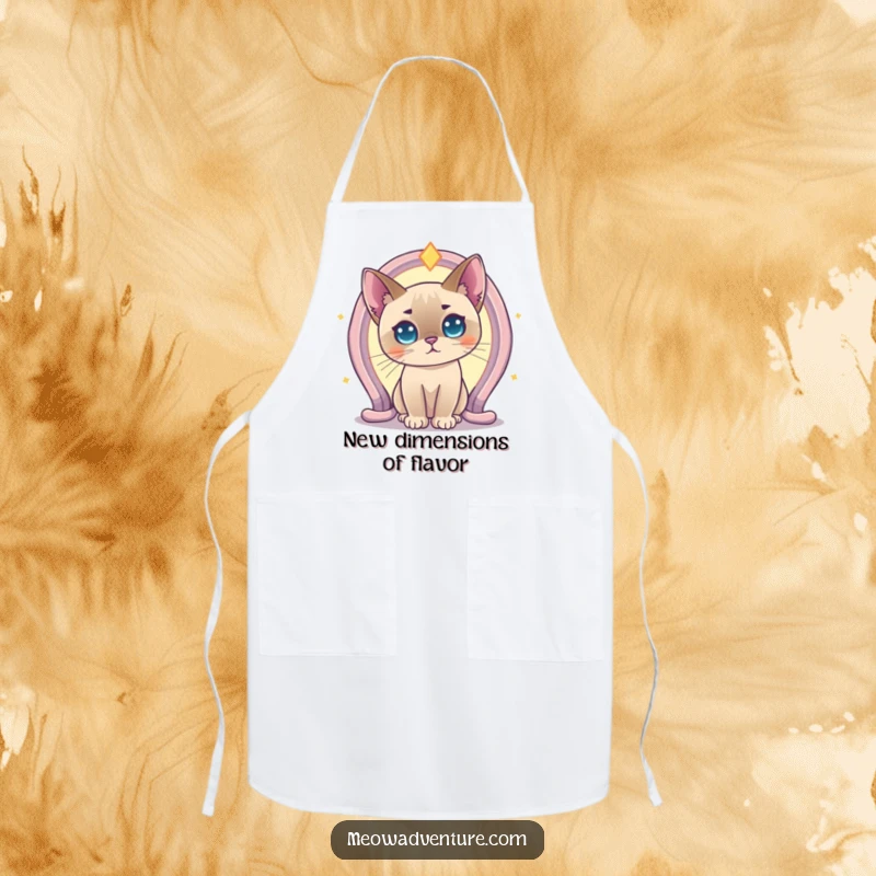Funny Curious Siamese Cat Portal Apron showcasing a Siamese cat fascinated by a brightly glowing magical portal. Functional and humorous.
