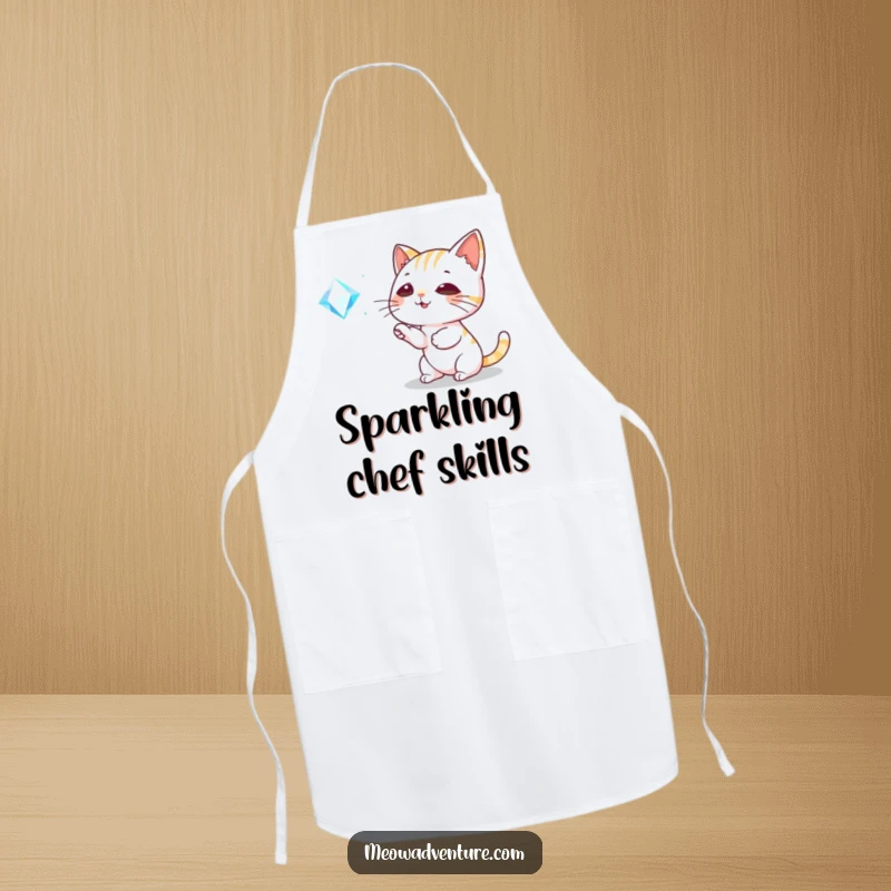 Funny Cat Apron: A playful cat bats at a sparkling gem, perfect for cooks who believe every meal should be a delightful discovery.