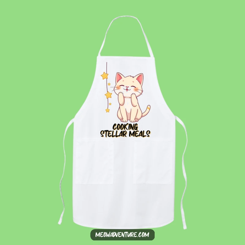 Funny Playful Cat Star String Apron: Cook with Cosmic Flair