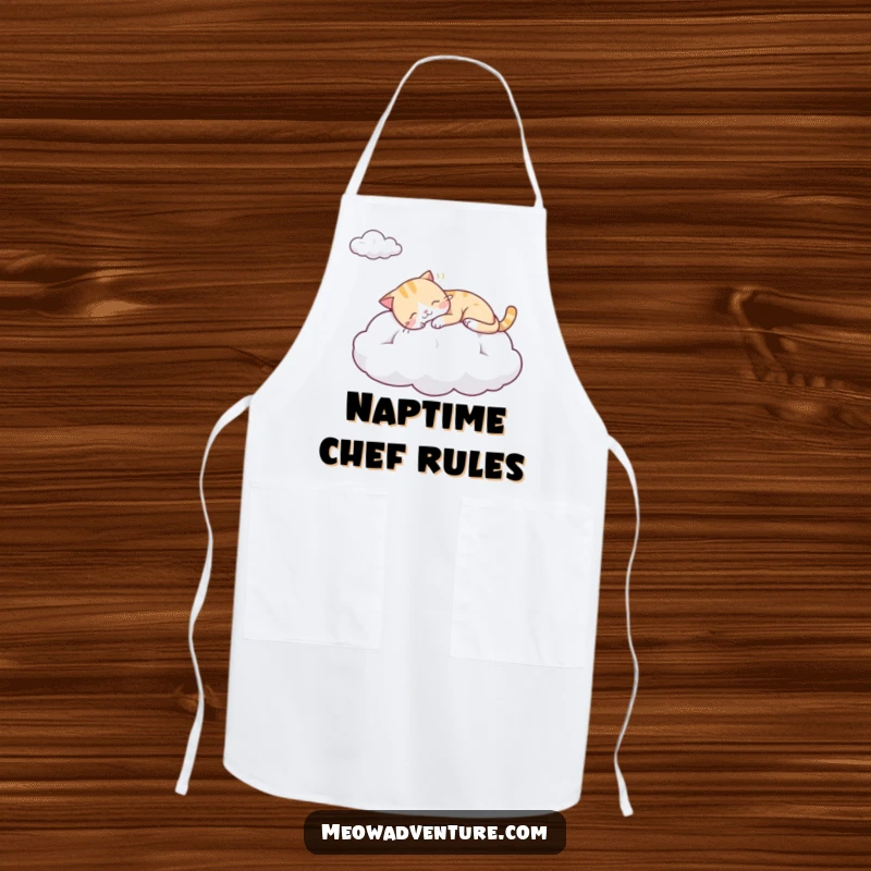 Funny apron featuring a sleepy cat napping on a cloud, perfect for a relaxed and enjoyable cooking experience.