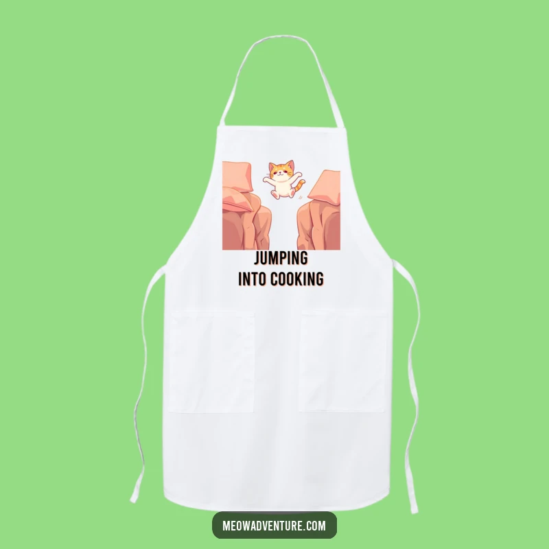 Funny Adventurous Cat Cushion Leap Apron: Cook with Feline Fearlessness