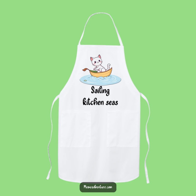 Funny Adventurous Cat Leaf Boat Apron - Cook Up Some Exploration!