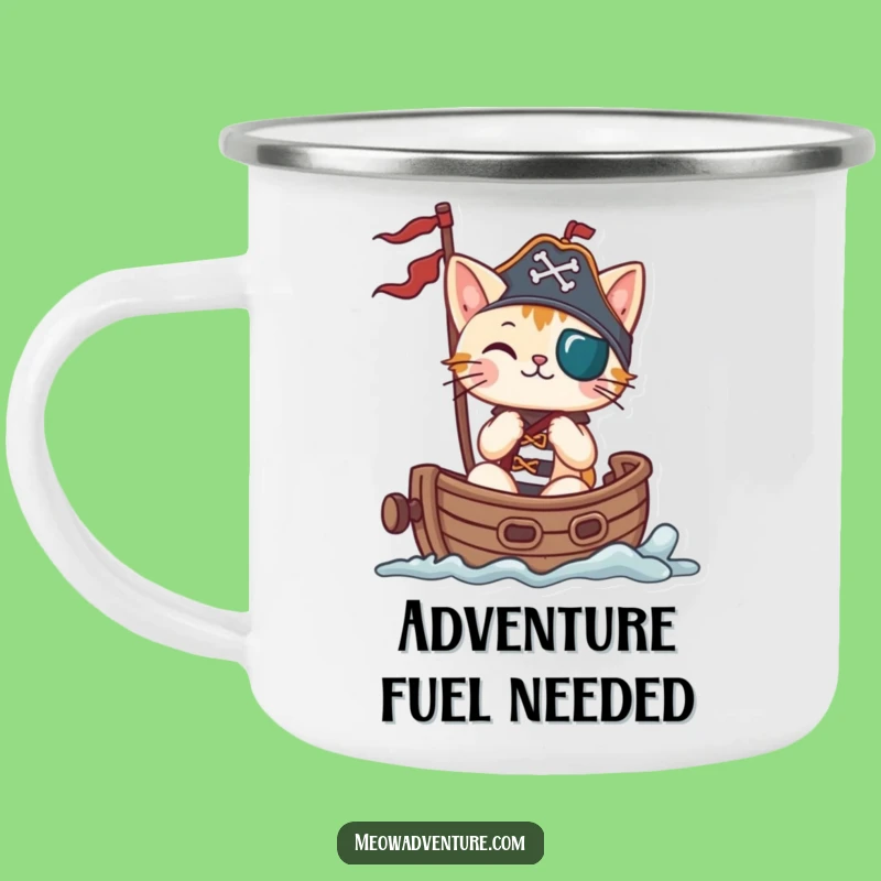 Funny Pirate Cat Camping Mug: Hilarious Sailing Feline Enamel Mug for Outdoor Fun