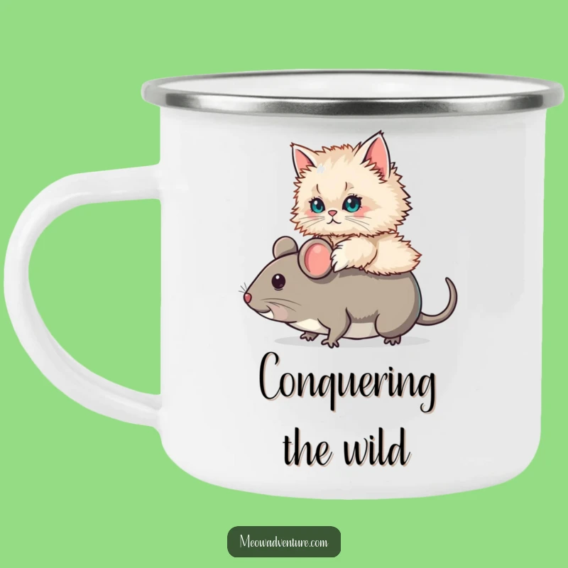 Funny Persian Cat Mouse Ride Camping Mug: Adventure with this Hilarious Feline Friend