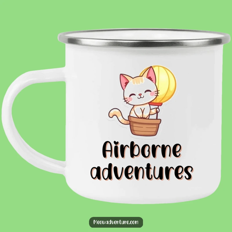 Funny Cat Hot Air Balloon Camping Mug: Adventure-Ready Humorous Drinkware