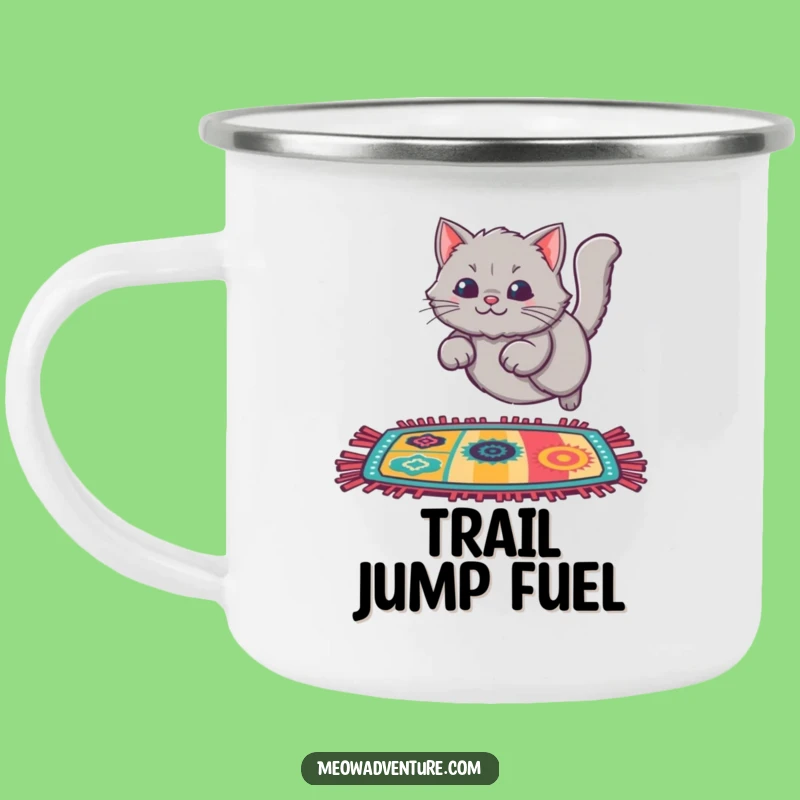 Funny Cat Rug Leap Camping Mug: Fuel Your Adventures with Playful Spirit