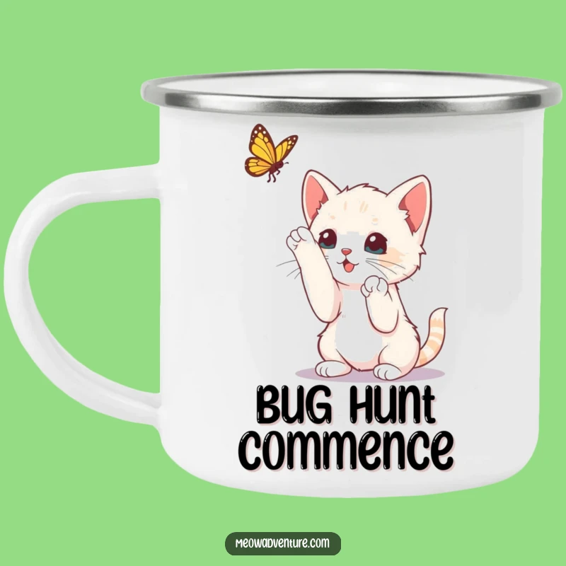 Funny Kitten Butterfly Camping Mug: Sip Your Coffee with Playful Charm