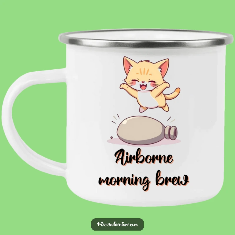 Funny Kitten Camping Mug: Outdoor Adventures with a Hilarious Leap