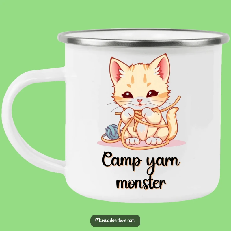 Funny Mischievous Kitten Camping Mug: Yarn Fun on the Go