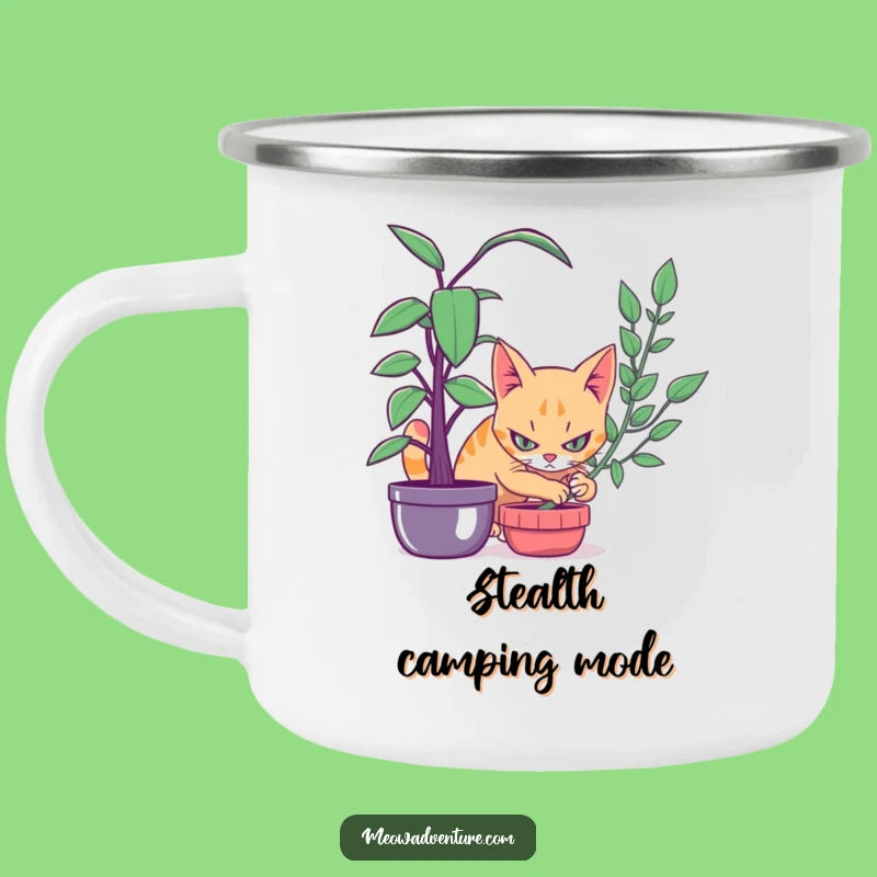 Funny Stealthy Cat Houseplant Camping Mug - Outdoor Funny Adventure Cup