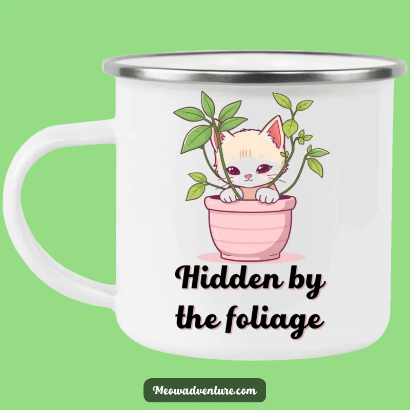 Stealthy Kitten Potted Plant Camping Mug: Durable Drinkware for Playful Adventures