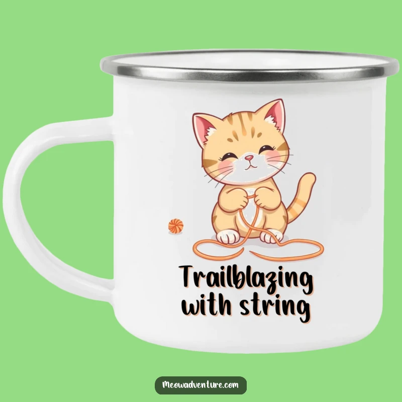 Funny Clever Cat Yarn Maze Camping Mug - Adventure with Brains and Brew!