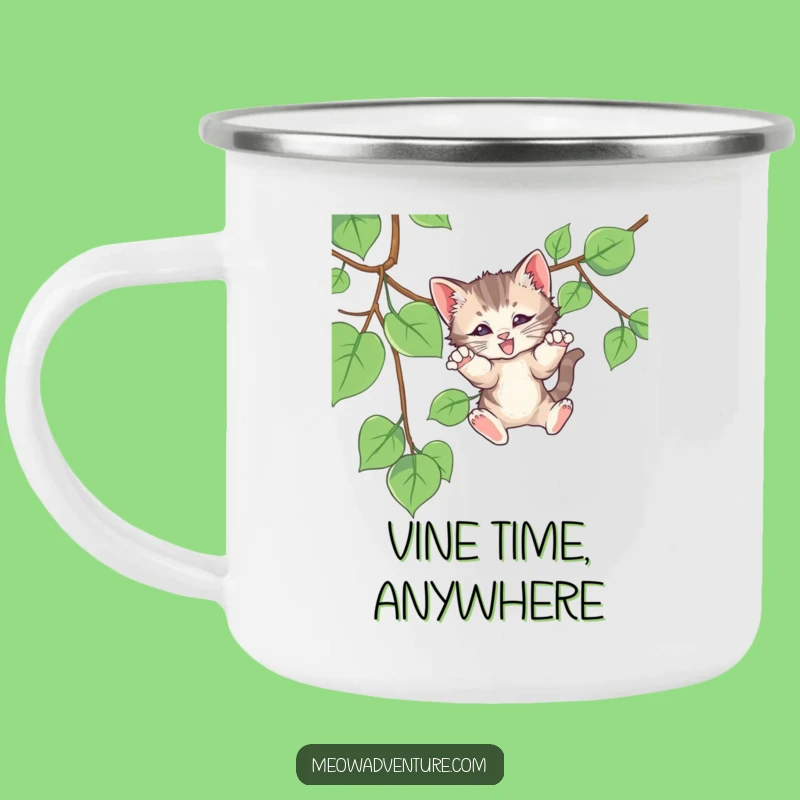 Funny Kitten Pounce Camping Mug - Adventure Cat Vine Cup, Gift