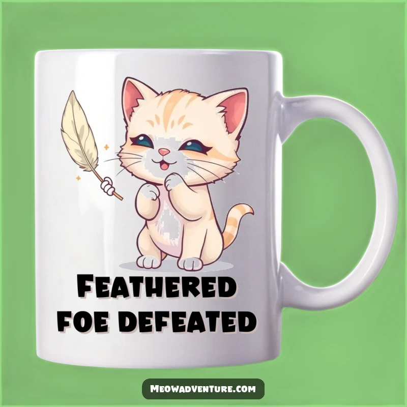 Funny Mischievous Kitten Feather Mug: Playful Cat Batting, Ideal Humorous Gift