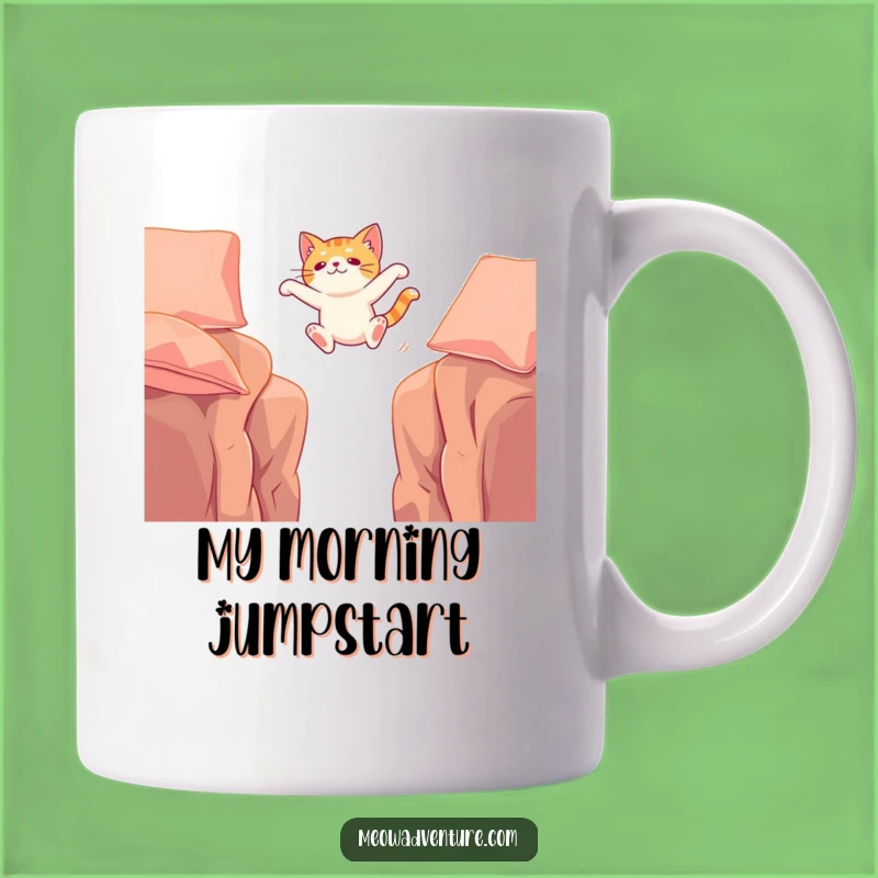 Funny Adventurous Cat Cushion Leap Mug: Extreme Feline Antics Gift