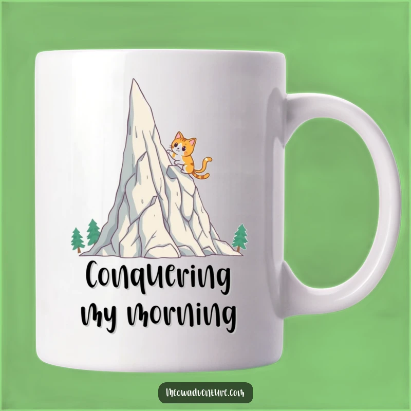 Funny Brave Cat Crystal Mountain Mug: Adventure & Humor for Cat Lovers
