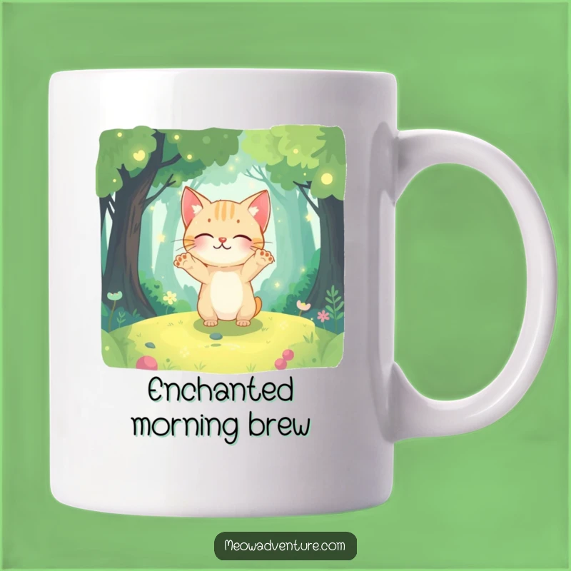 Funny Forest Explorer Cat Mug - Curious Feline Magical Woods Gift