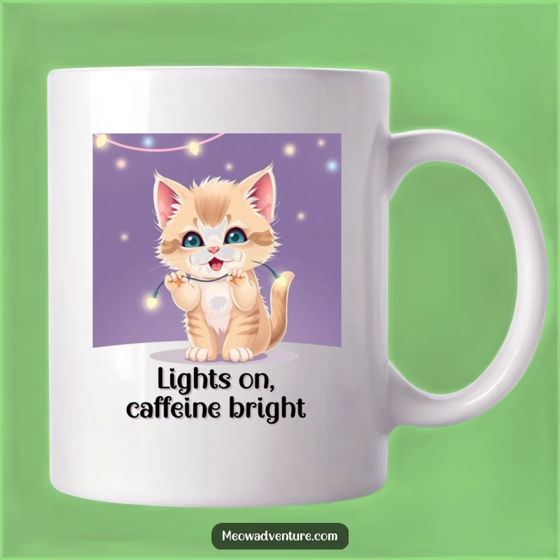 Funny Kitten Fairy Lights Mug - Mischievous Playful Cat Gift