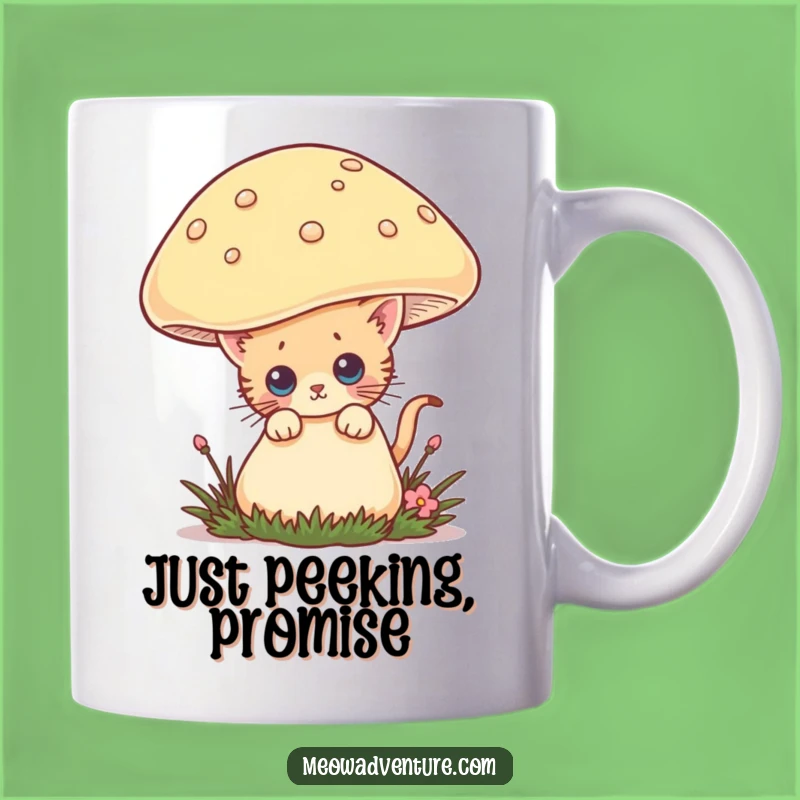 Funny Curious Kitten Mushroom Mug: Adorable Cat Peek, Perfect Humorous Gift