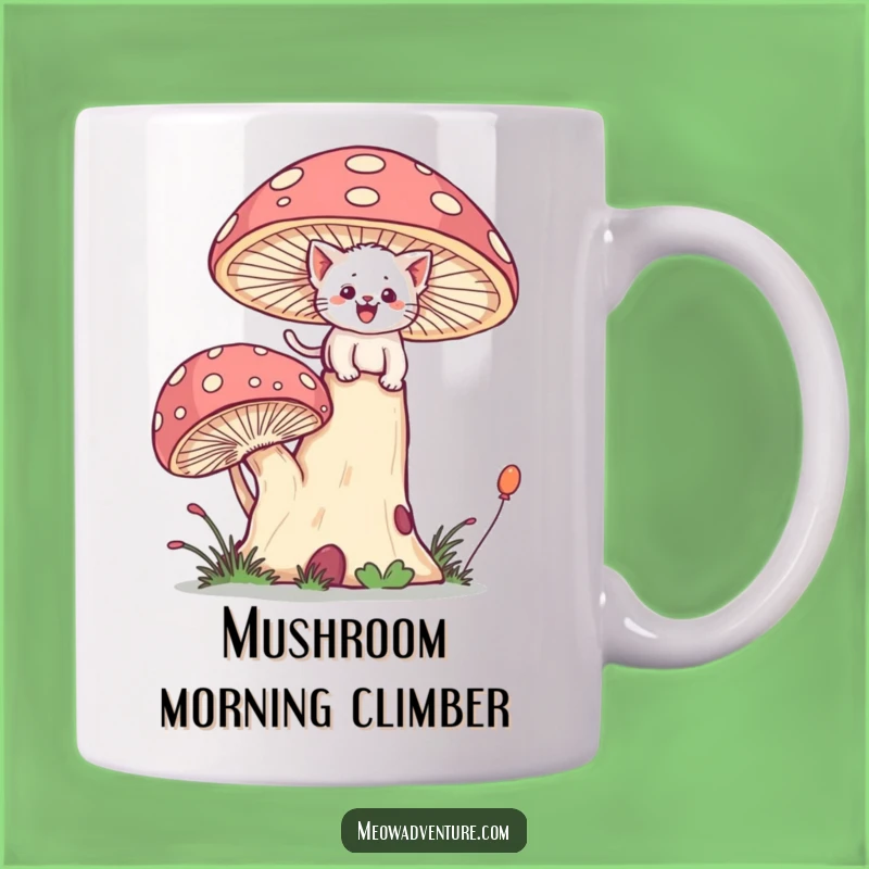 Funny Brave Kitten Mushroom Mug - Joyful Climber Fantasy Gift