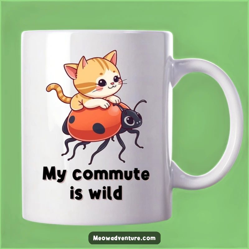 Funny Mischievous Cat Ladybug Rider Mug - A Hilarious Gift for Cat Lovers!