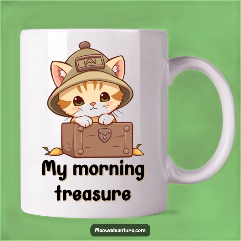 Funny Explorer Kitten Mug: Brave Peek into Chest - Hilarious Adventure Gift!