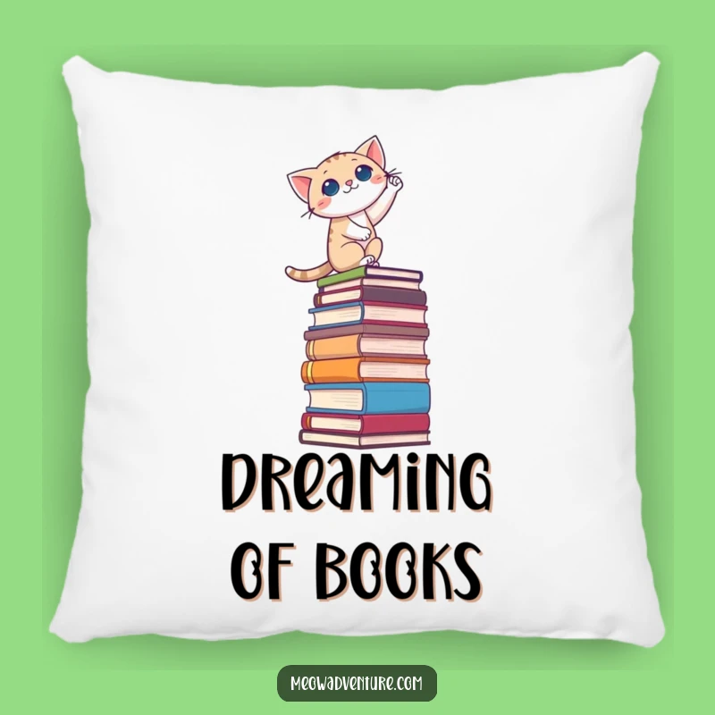 Funny Brave Cat Book Stack Pillow: Comfy Comfort for Literary Minds