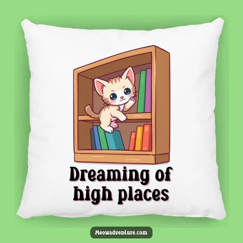 Funny Curious Kitten Pillow: Cozy Bookshelf Scaling - Cuddle Up with Your Books!