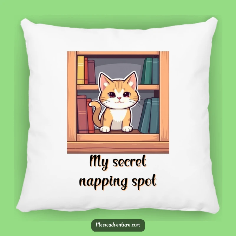 Funny Mysterious Cat Pillow: Bookshelf Secret - Cozy & Intriguing Comfort!