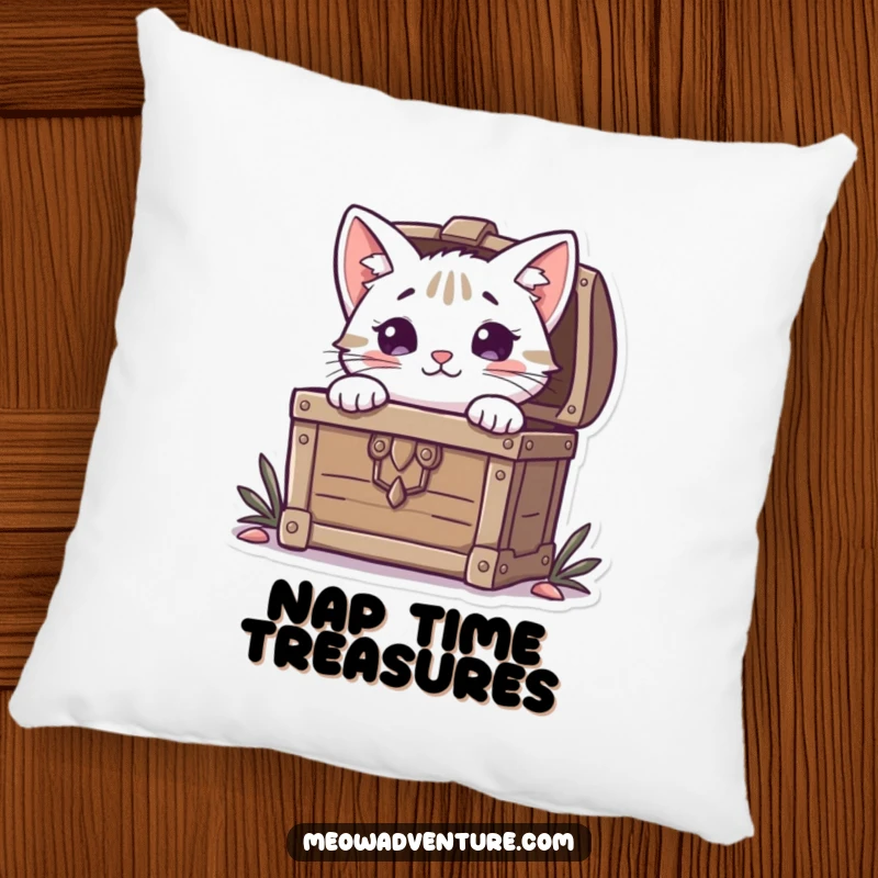 Funny Cat Pillow: A curious cat peeks from a treasure chest, offering plush comfort and a humorous, mysterious design for any room.