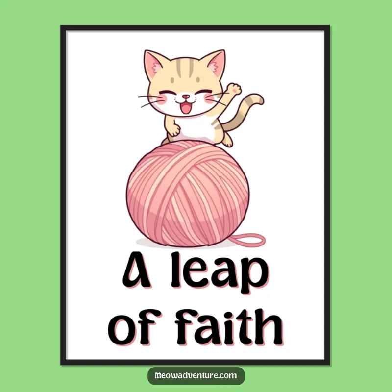 Funny Determined Cat Yarn Ball Digital Print: Instant Hilarious Home Decor