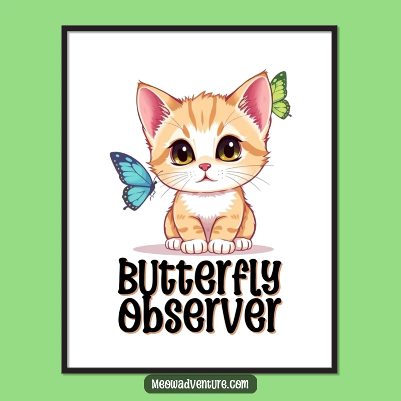 Funny Focused Kitten Digital Art: Intense Watch for Instant Decor