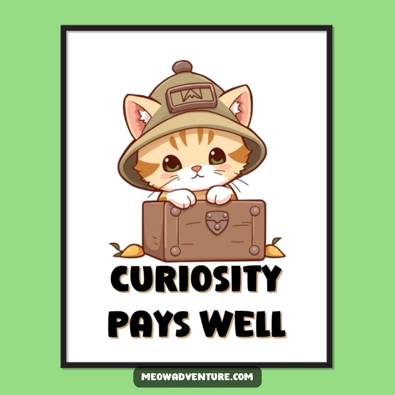 Funny Explorer Kitten Digital Print: Brave Peek into Chest - Instant Adventure Decor!
