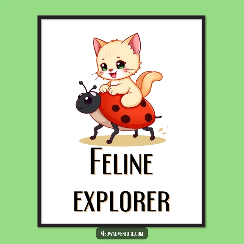 Funny Kitten Ladybug Digital Art - Instant Whimsy for Your Walls