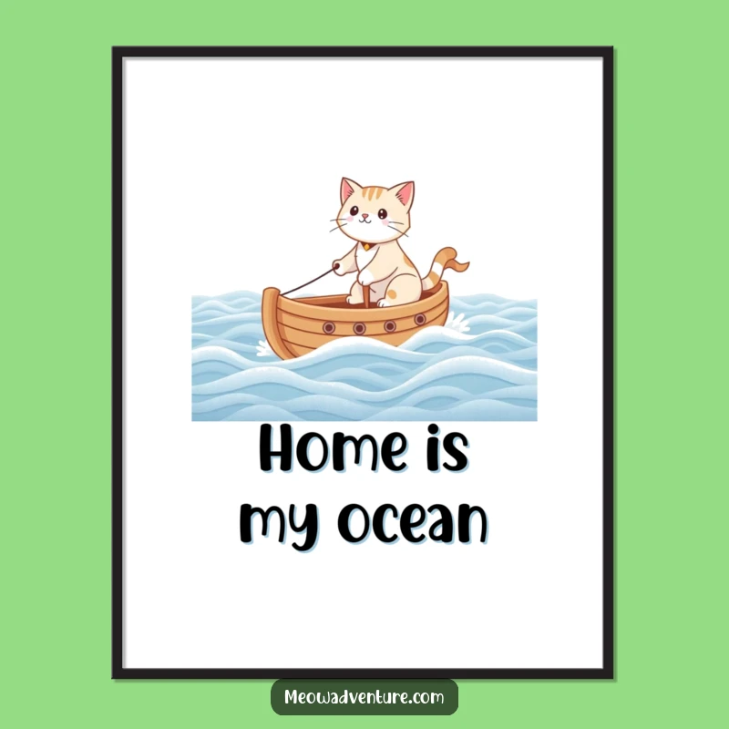 Funny Brave Cat Sailing Toy Boat Digital Art - Instant Funny Wall Decor