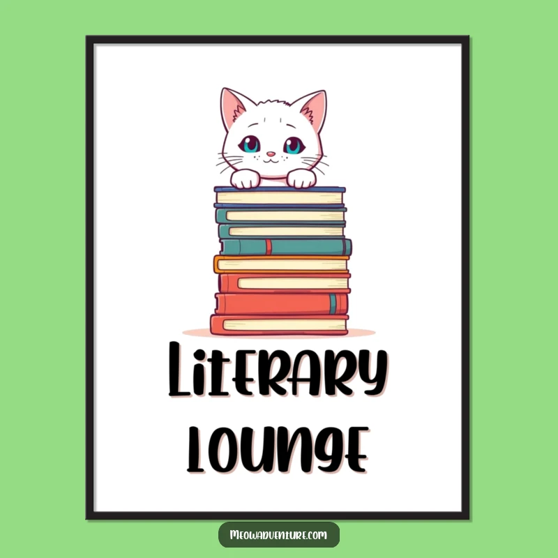 Funny Cat Books Digital Art Print: Instant Literary Feline Charm for Your Walls