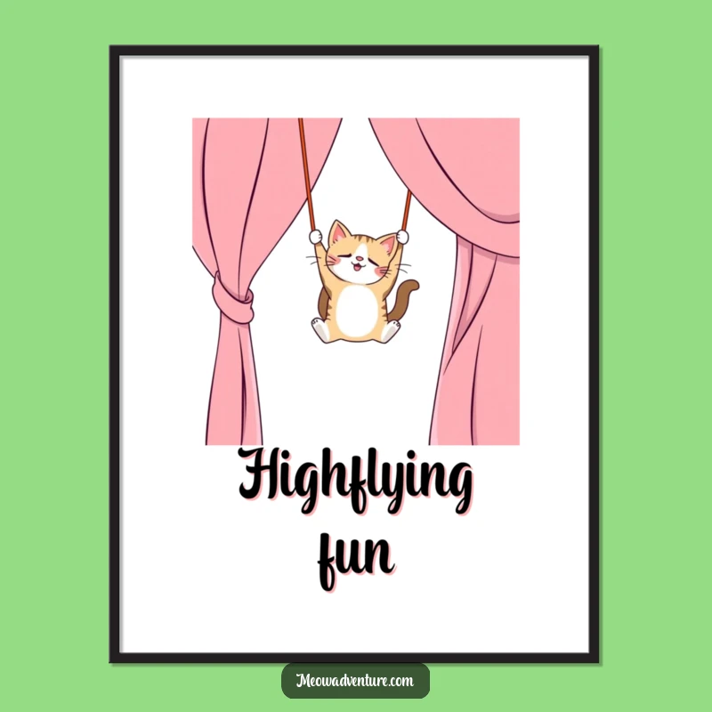 Funny Cat Curtain Digital Print: Instant Trapeze Joy, Downloadable Funny Gift Art