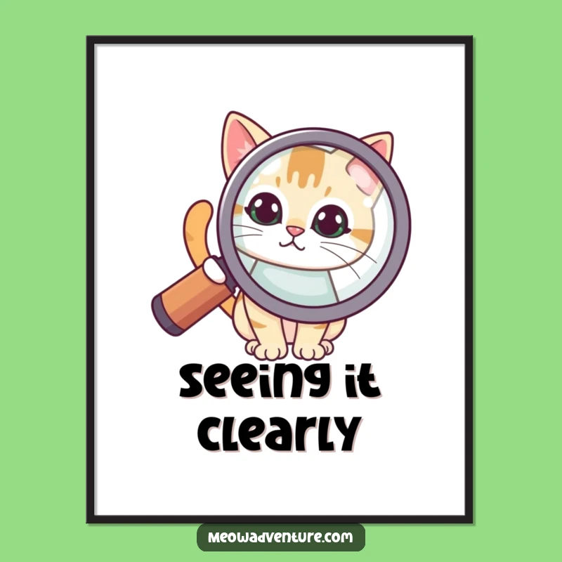 Funny Curious Cat Magnifying Glass Digital Print: Instant Mystery for Your Walls