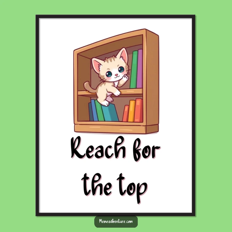 Funny Curious Kitten Digital Print: Bookshelf Scaling - Instant Literary Decor!