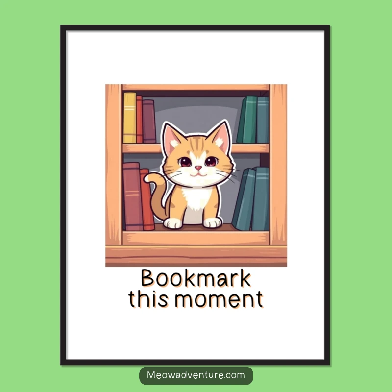 Funny Mysterious Cat Digital Art: Bookshelf Secret - Instant Intrigue!