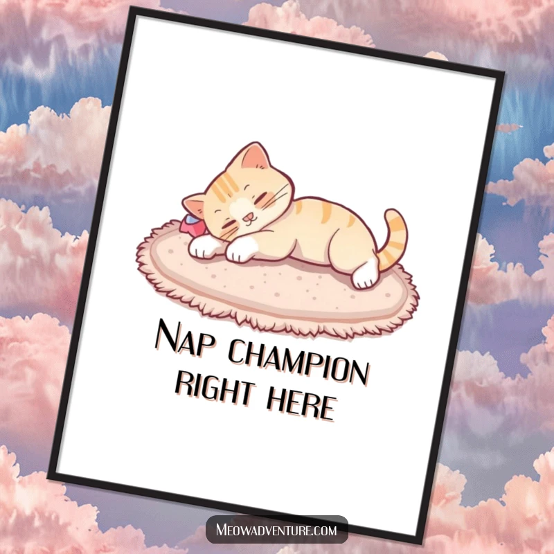Funny cat stretch digital art print, a serene image of a cat in a full, luxurious stretch after a nap, perfect for digital decor.
