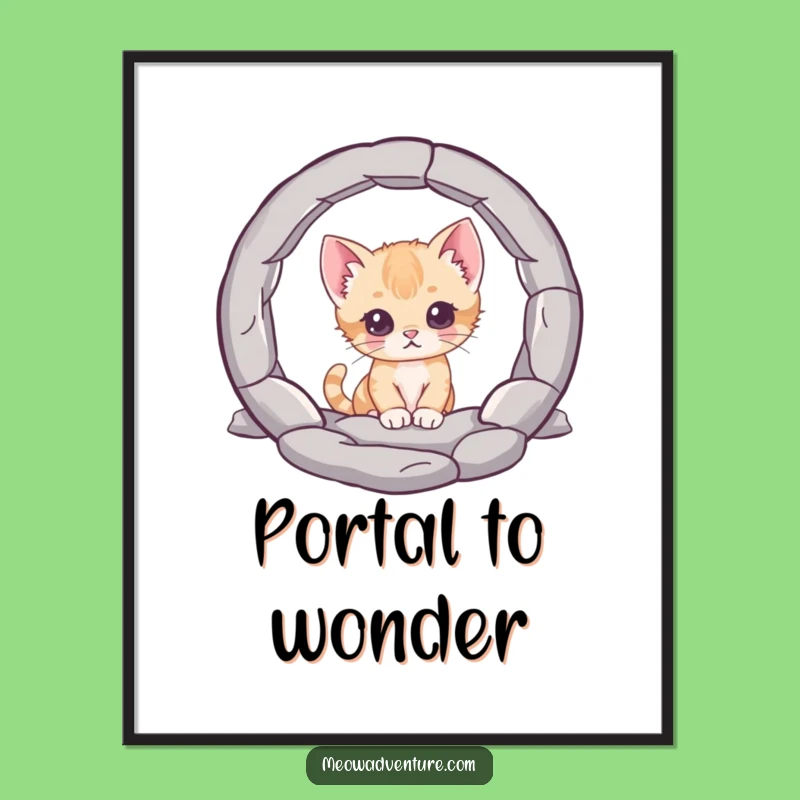 Funny Curious Kitten Digital Art: Mysterious Portal Print, Whimsical Decor, Funny Gift