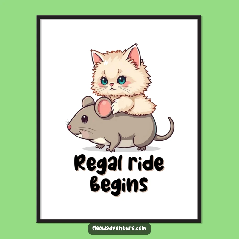 Funny Persian Cat Mouse Ride Digital Art Print: Instant Joy with Hilarious Feline Art