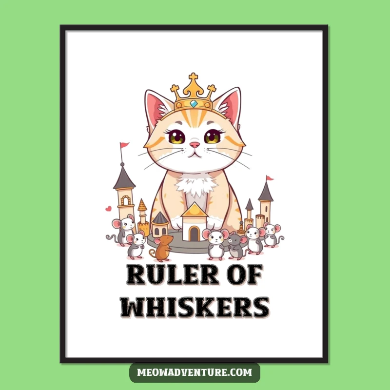 Funny Regal Cat King Digital Print - Instant Majesty for Your Walls!