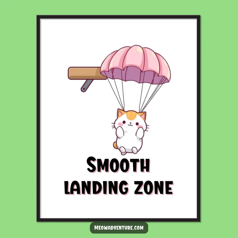 Funny Parachute Cat Digital Art: Fluffy Friend's Descent - Instant Funny Gift!